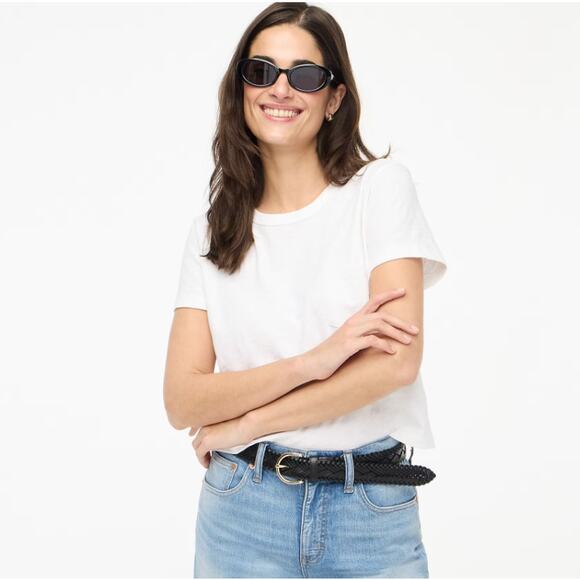 J. Crew Tops - J.Crew Cropped Girlfriend Crewneck Tee WMNS S White Pullover Short Sleeve Pocket